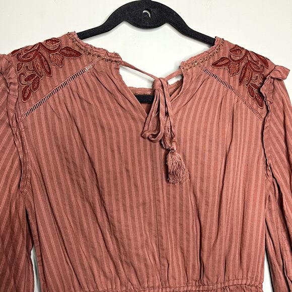 Bohme Mauve Embroidered Boho Prairie Midi Dress Size Medium - Picture 6 of 7